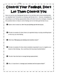 Working With Difficult Emotions Worksheets | 99Worksheets - Worksheets ...