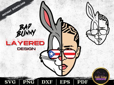 Bad Bunny Face Svg Puerto Rico Sunglasses El Conejo Malo Layered Cut