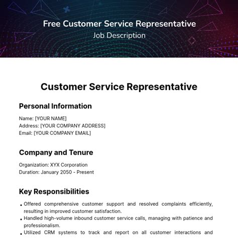 Free Customer Service Job Description For Resume Template Edit Online