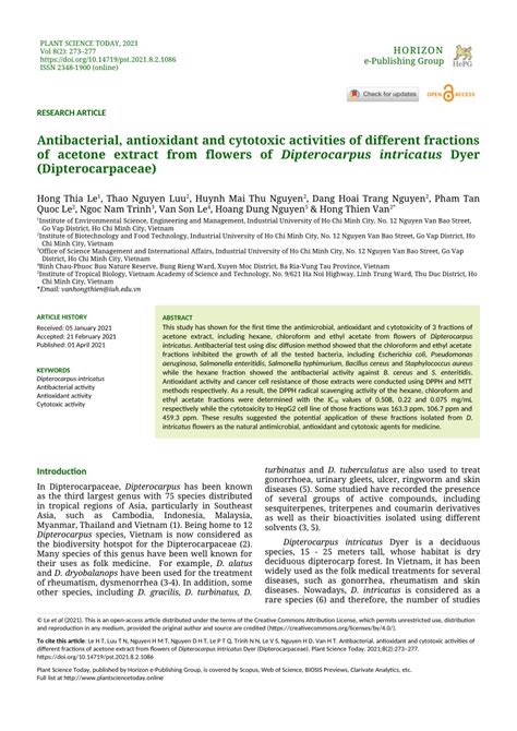 Pdf Antibacterial Antioxidant And Cytotoxic Activities Of Different