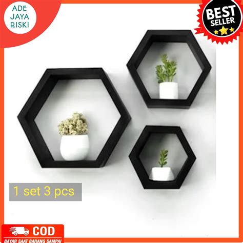 Jual Rak Dinding Kayu Hexagonal Hiasan Ruang Tamu Aesthetic Qualiyt