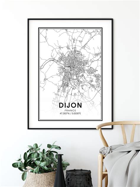 Dijon Map Print City Map Wall Art Dijon France Map Travel Etsy