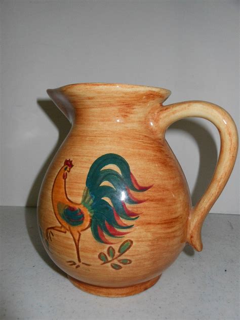 Items similar to RESERVED Sapphire reduced Pennsbury Pottery Pitcher Morrisville PA Rooster ...