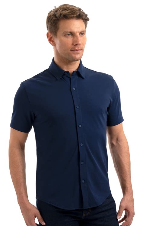 Mens Short Sleeve Button Down Polo Shirt Performance Stretch Collar Twillory