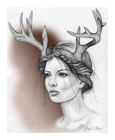 Deer Girl By Angela Leberte Deer Girl Drawing Illustrations Deer Drawing