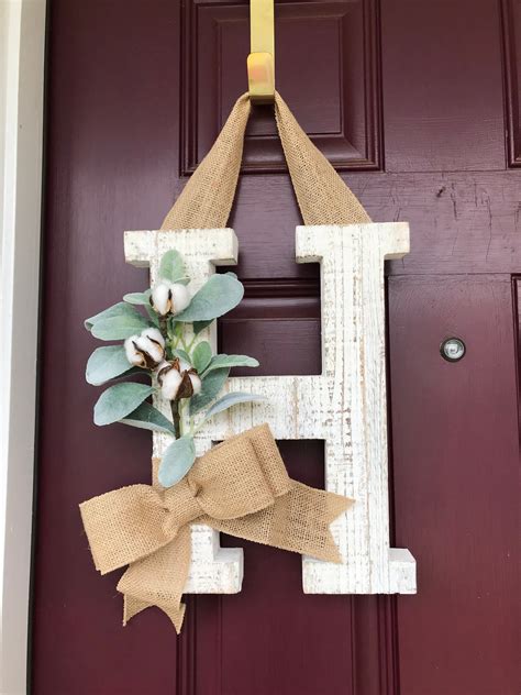 Farmhouse Wall Decor Whitewashed Letter Monogram Letter Wreath Home