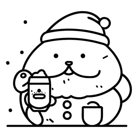 Cute Santa Claus Holding A Cup Of Coffee Vector Illustration Premium