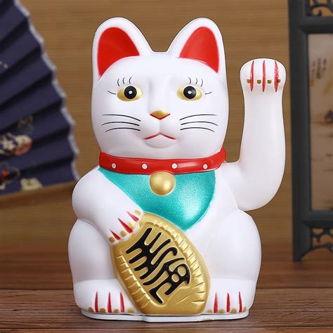 6 H Chinese Feng Shui Beckoning Wealth Cat White Waving Fortune