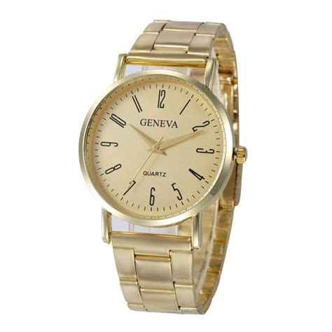 Fashion Geneva Watch Women Gold Stainless Steel Analog Quartz Watch Simple Style Womens Wrist