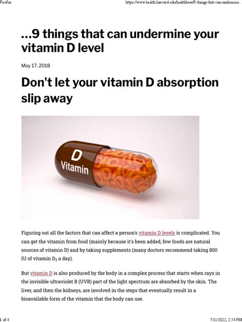 9 Things That Can Undermine Your Vitamin D Level - Harvard Health | PDF ...