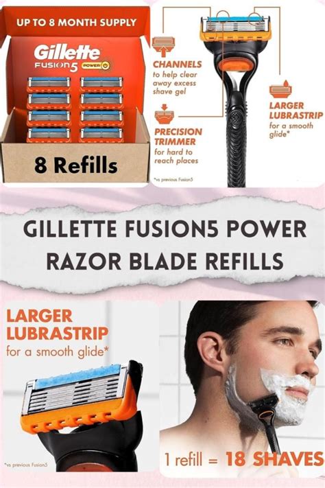 Gillette Fusion5 Power Razor Blade Refills 8 Count Lubrastrip For A