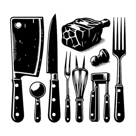 Kitchen Tools Set Vector Kitchen Appliances Knife Meat Cleaver Fork