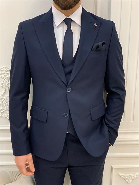 Navy Blue Slim Fit Groom Wedding Suit For Men By