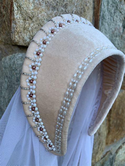 White Velvet Maiden Headpiece Medieval French Hood Renaissance Etsy