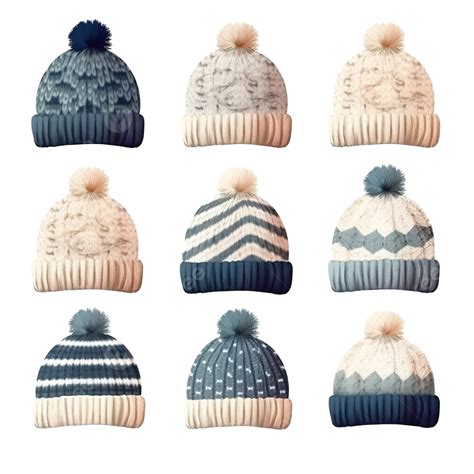 Winter Knitted Wool Beanie Hat Illustration Set Winter Hat Clothing