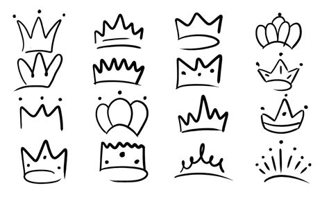 Hand Drawn Crown And Doodle Line Icon King Queen Or Princess Sketch