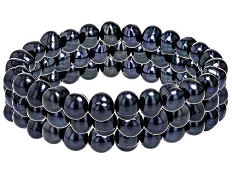 Black Cultured Freshwater Pearl Stretch Bracelet Set Of Three SPL553B