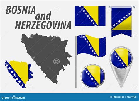 Bosnia And Herzegovina Collection Of Symbols In Colors National Flag