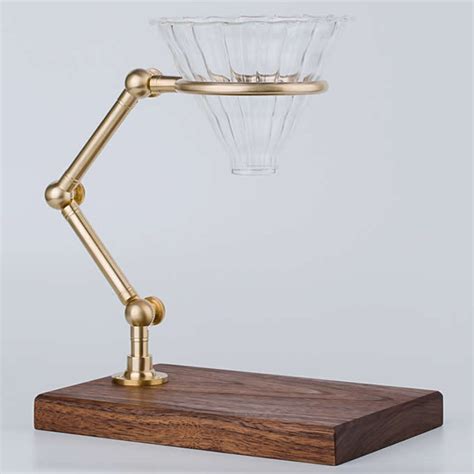 Brass And Wooden Pour Over Drip Coffee Maker Dripper Stand Black Walnut Base Feelt