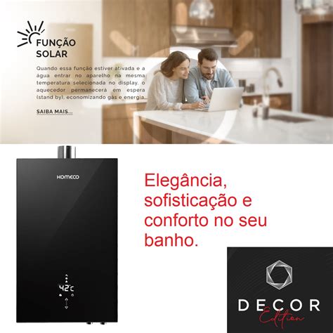 Aquecedor de Água a Gás Komeco Digital Black Decor Edition 21 Litros