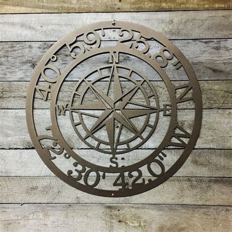 Gps Coordinates Sign Nautical Compass Metal Wall Art Latitude Longitude