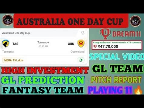 TAS VS QUN DREAM11 PREDICTION TODAY Australia Oneday Cup Tasmania Vs