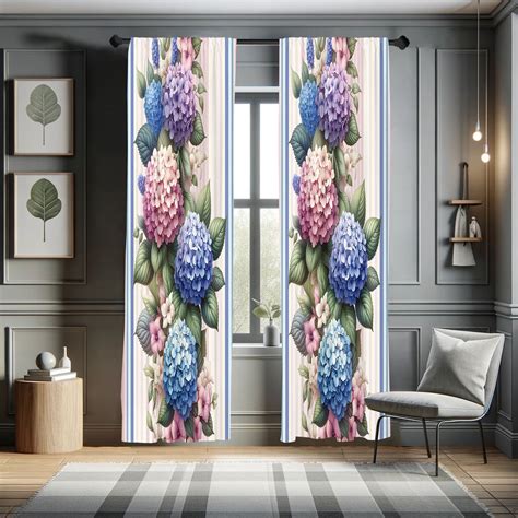 Ambesonne Floral Curtains 2 Panel Set Leafy Huddle Hydrangea Lines