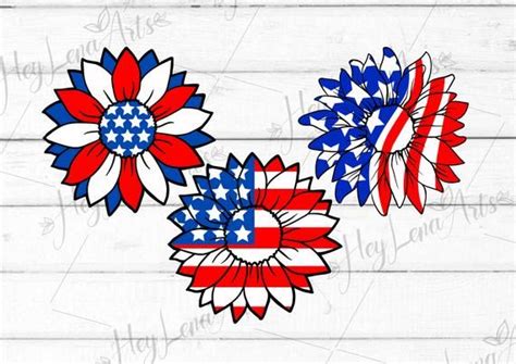 4th Of July Svg Sunflower BUNDLE 3 DESIGNS Svg Patriotic Sunflower