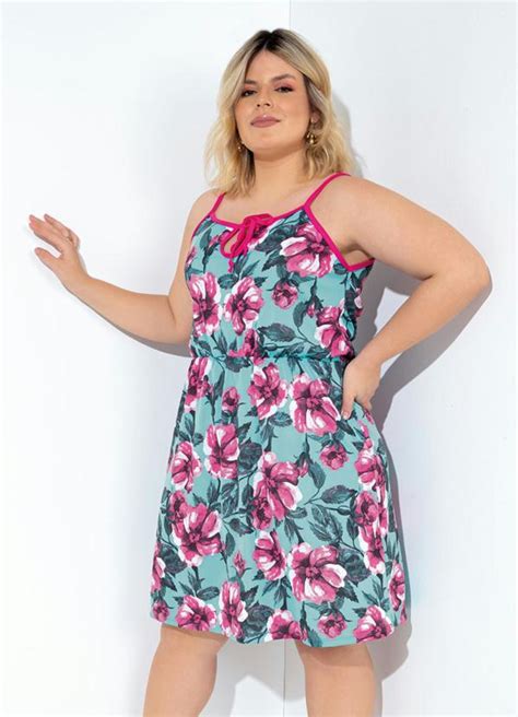 Vestido Floral Com Amarração No Decote Plus Size Marguerite