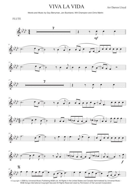 Viva La Vida Arr Darren Lloyd By Coldplay Sheet Music For Flute Solo