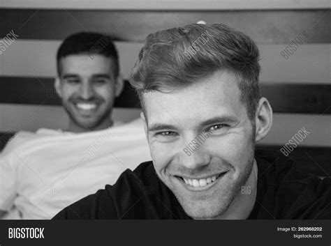 Gay Lovers Sitting Bed Image Photo Free Trial Bigstock