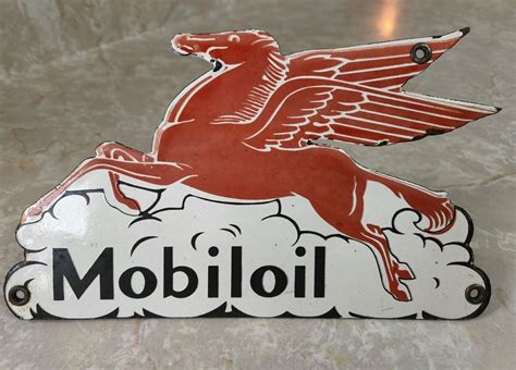 Vintage Mobiloil Porcelain Mobil Oil Gas Pegasus Service Station Sign