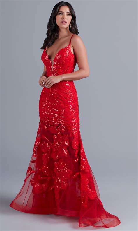 Long Red Lace Mermaid Prom Dress Promgirl