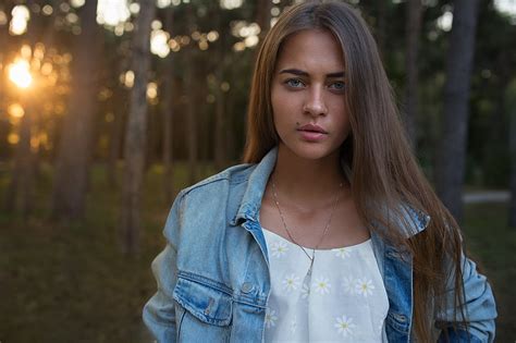 Hd Wallpaper Women Dmitry Sn Portrait Denim Trees Blue Eyes Sunset Wallpaper Flare