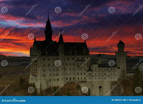 Neuschwanstein Castle at Night Golden Hour Stock Photo - Image of ...