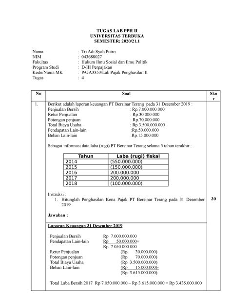 Tugas Lab Pajak Penghasilan Ii Tugas Lab Pph Ii Universitas