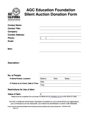 Fillable Online Agc Ca AGC Education Foundation Silent Auction Donation