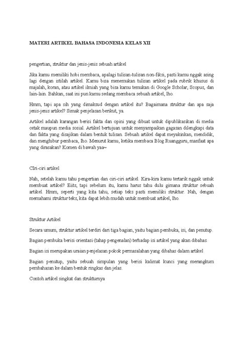 Contoh Artikel Bahasa Indonesia Kelas 12 Viral Update