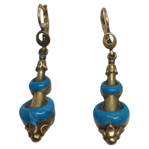 Victorian Turquoise Shell Dangle Drop Earrings Etruscan Revival 14