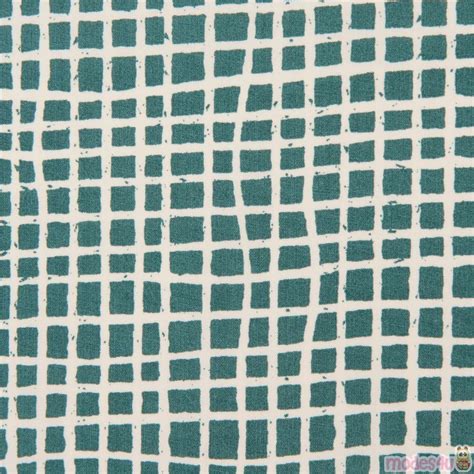 Light Cream And Dark Green Grid Pattern Organic Fabric By Birch From