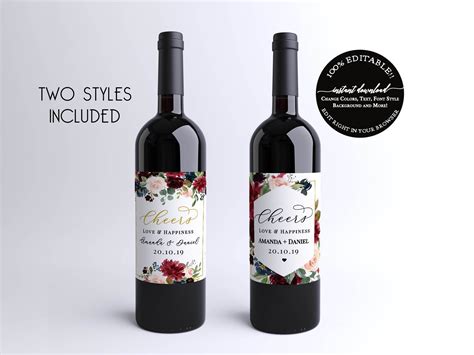 Wedding Wine Label Template Wine Wedding Labels Template - Etsy