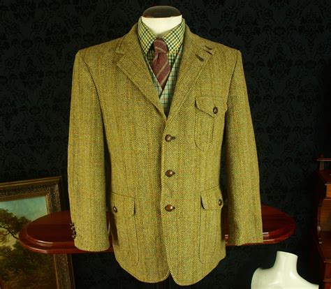 Mens Vintage Harris Tweed Norfolk Shooting Hunting Jacket Blazer Suede 42 44 L