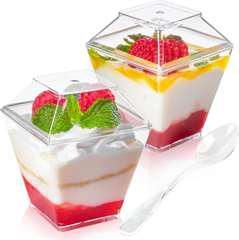 Qeirudu 50 Pack 3 5 Oz Mini Dessert Cups With Lids And Spoons Parfait Cups With