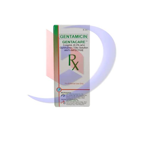 Gentamicin Gentcare 3mgml 03 Wv Opthalmic Otic Solution 8ml