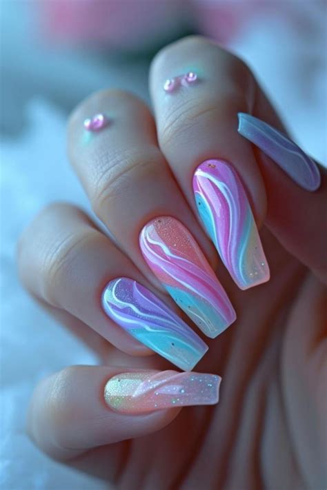 Cotton Candy Swirls Nail Design For White Nails In 2024 Nail Designs