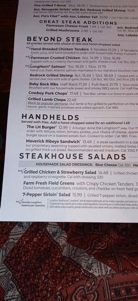 Menu At Longhorn Steakhouse Conyers