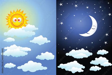 Day and night, cartoon illustration Stock Vector | Adobe Stock