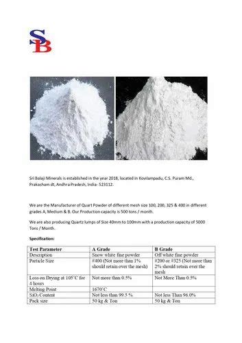 White Quartz Powder Grade Snow White Packaging Type Hdpe Bag At