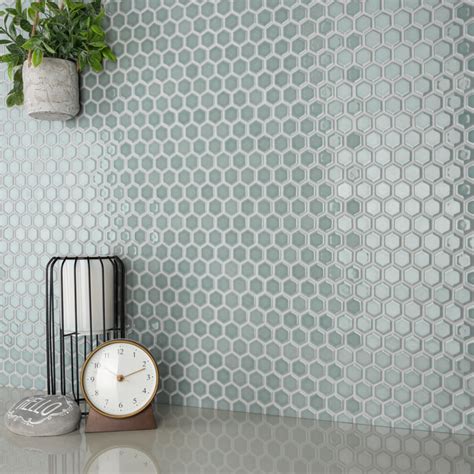 Tribeca Hex Glossy Mist In X In Porcelain Mosaic