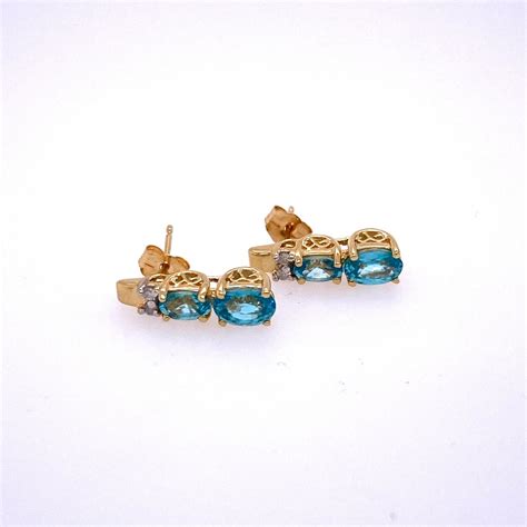 K Yellow Gold Blue Topaz Diamond Drop Earrings Ebay